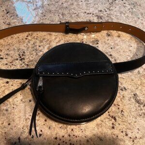 Black Leather Round Lucy REBECCA MINKOFF Belt Bag Fanny Pack ~ size L